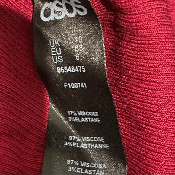 ASOS Mini Ribbed Flutter Cuff Long Sleeve Oxblood Bodycon Mini Dress Crewneck - Picture 12 of 12